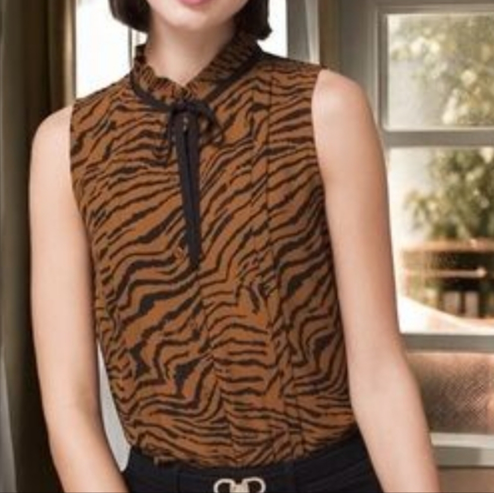 White House Black Market Zebra Print Sleeveless Blouse Never Worn